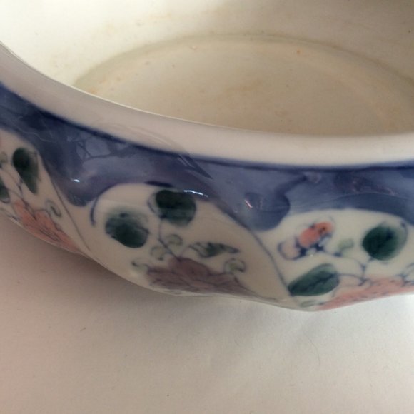 Vintage Chinese porcelain big bowl indoor planter hand painted floral 23cm long - Picture 8 of 9